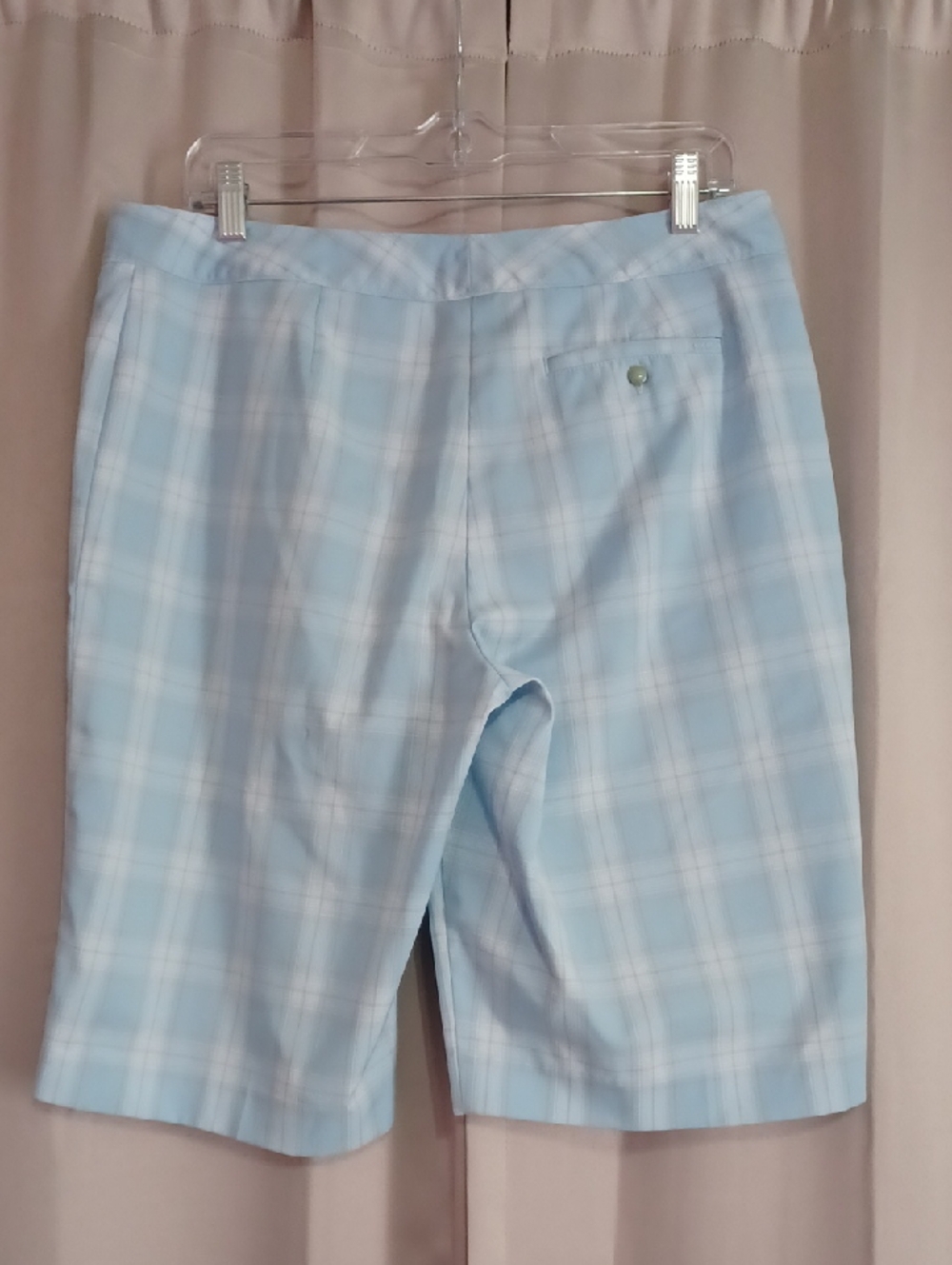 Izod Cool FX Blue White Plaid Golf Bermuda Shorts High Rise Pockets Lightweight - Picture 9 of 14